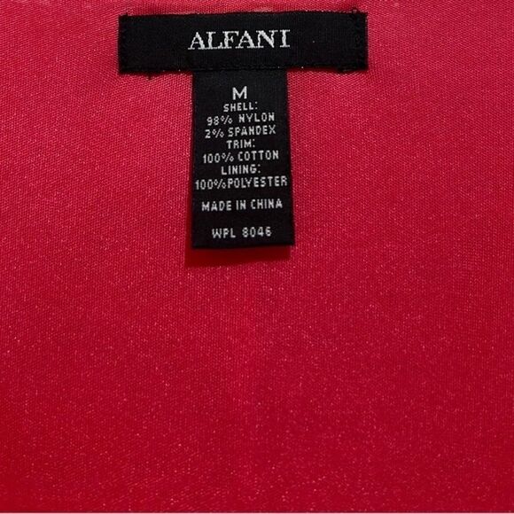 Alfani dress lace overlay pink salmon 3/4 sleeves ricrac trim Medium - Picture 2 of 5